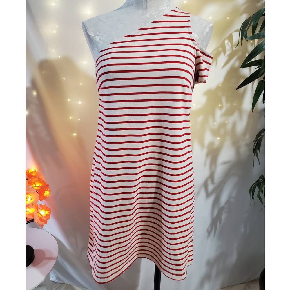 Anthropologie Maeve Marketa Striped One Shoulder Dress Womens Size XS Nautical